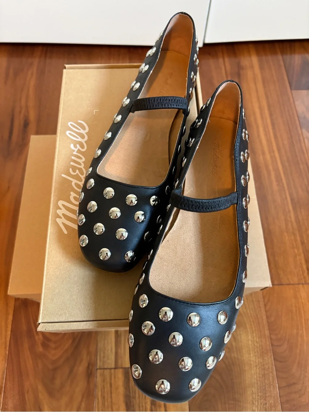 Madewell Studded Greta Leather Ballet Flats with Strap